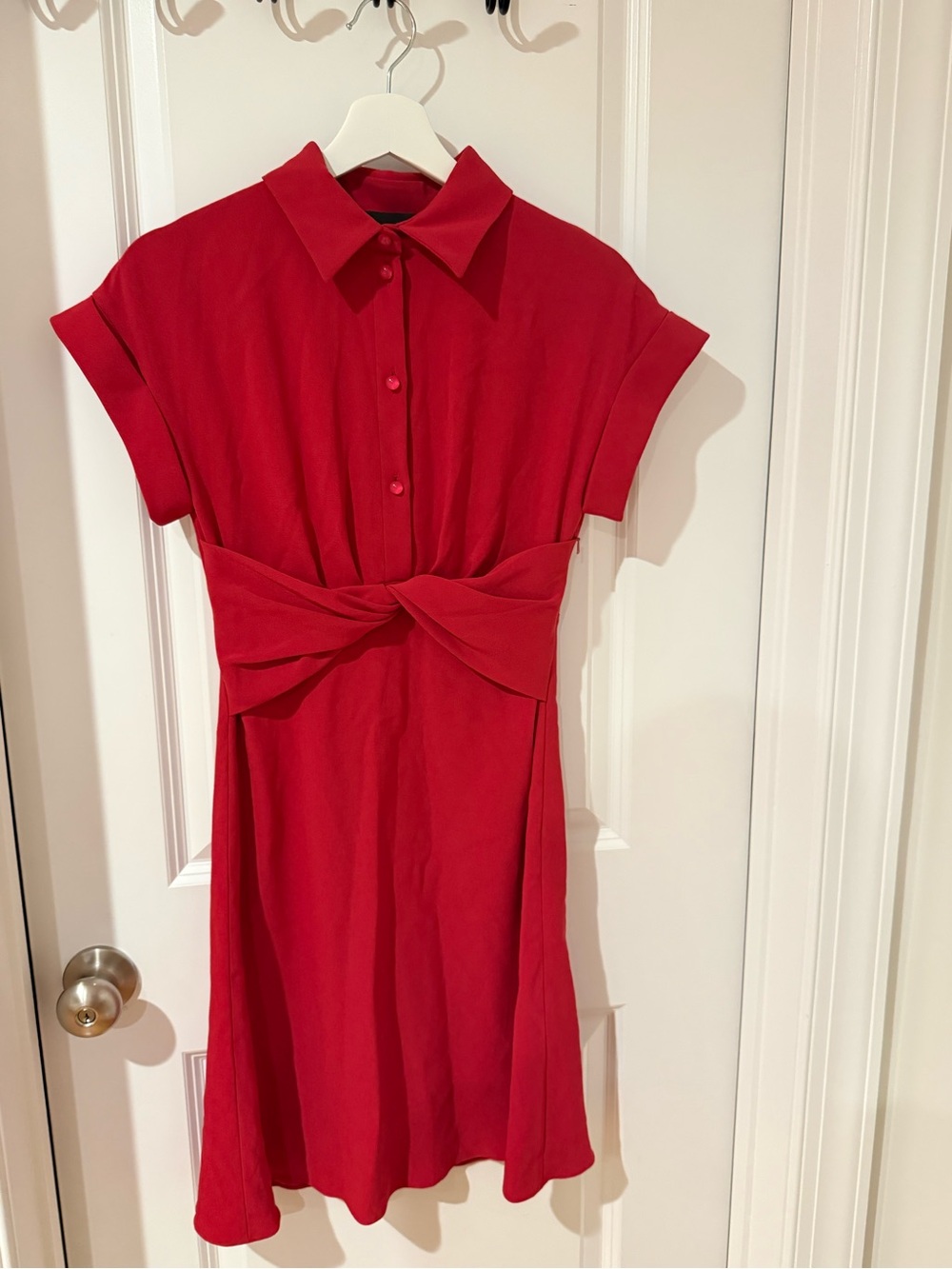 Moschino Red Short-Sleeve Knot-Waist Mini Dress